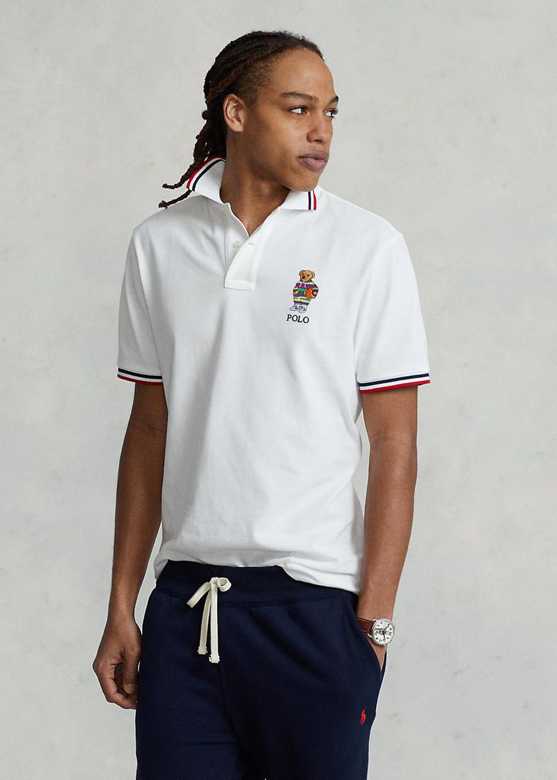 Poleras Polo Polo Ralph Lauren Hombre Custom Slim Fit Bear Chile Blancas RKYZW-0297